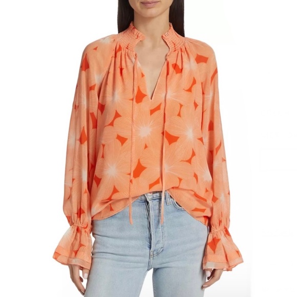 NEW RAMY BROOK FLORAL PRINT BALLOON-SLEEVE BLOUSE - Picture 1 of 11